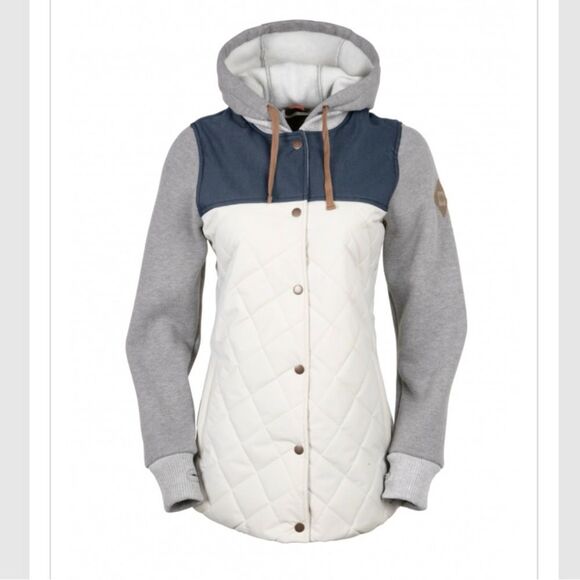 686 Parklan Autumn Insulated Quilted Hooded Jacket Burch Blue Size S - Picture 1 of 15
